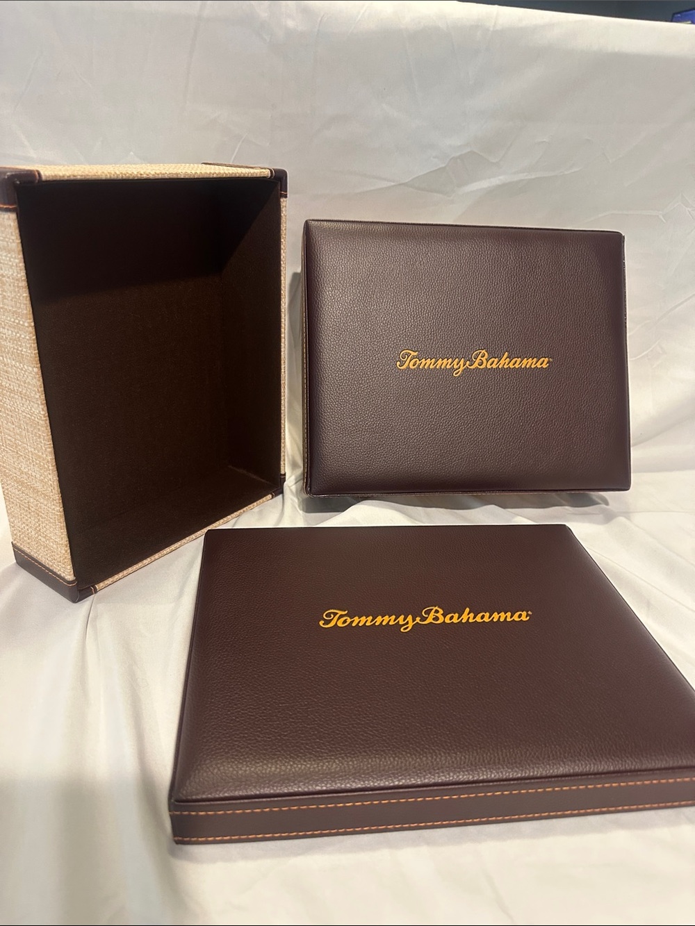Tommy Bahama Brown Decorative Storage Boxes with Gold Logo - Set of 2